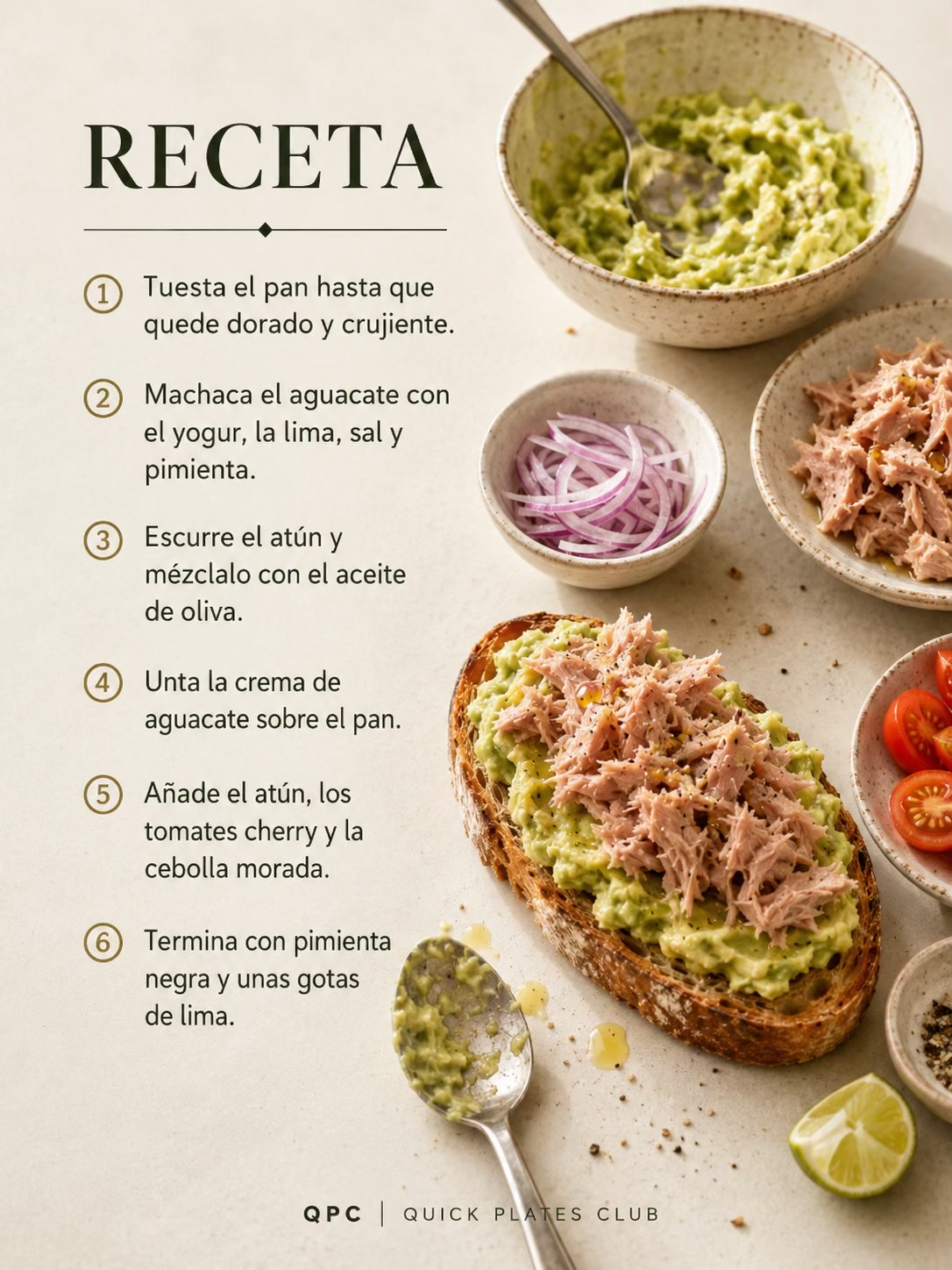 Tostadas cremosas de atún y aguacate en 10 minutos - receta