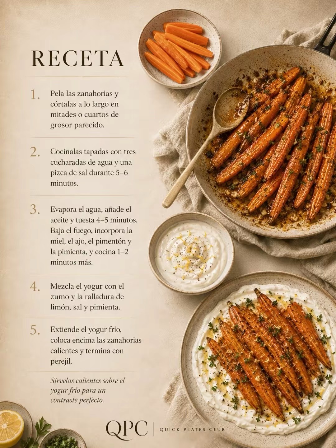 Zanahorias glaseadas con yogur al limón - receta